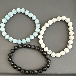 Elegant Beaded Bracelet Set - Black, White, Blue